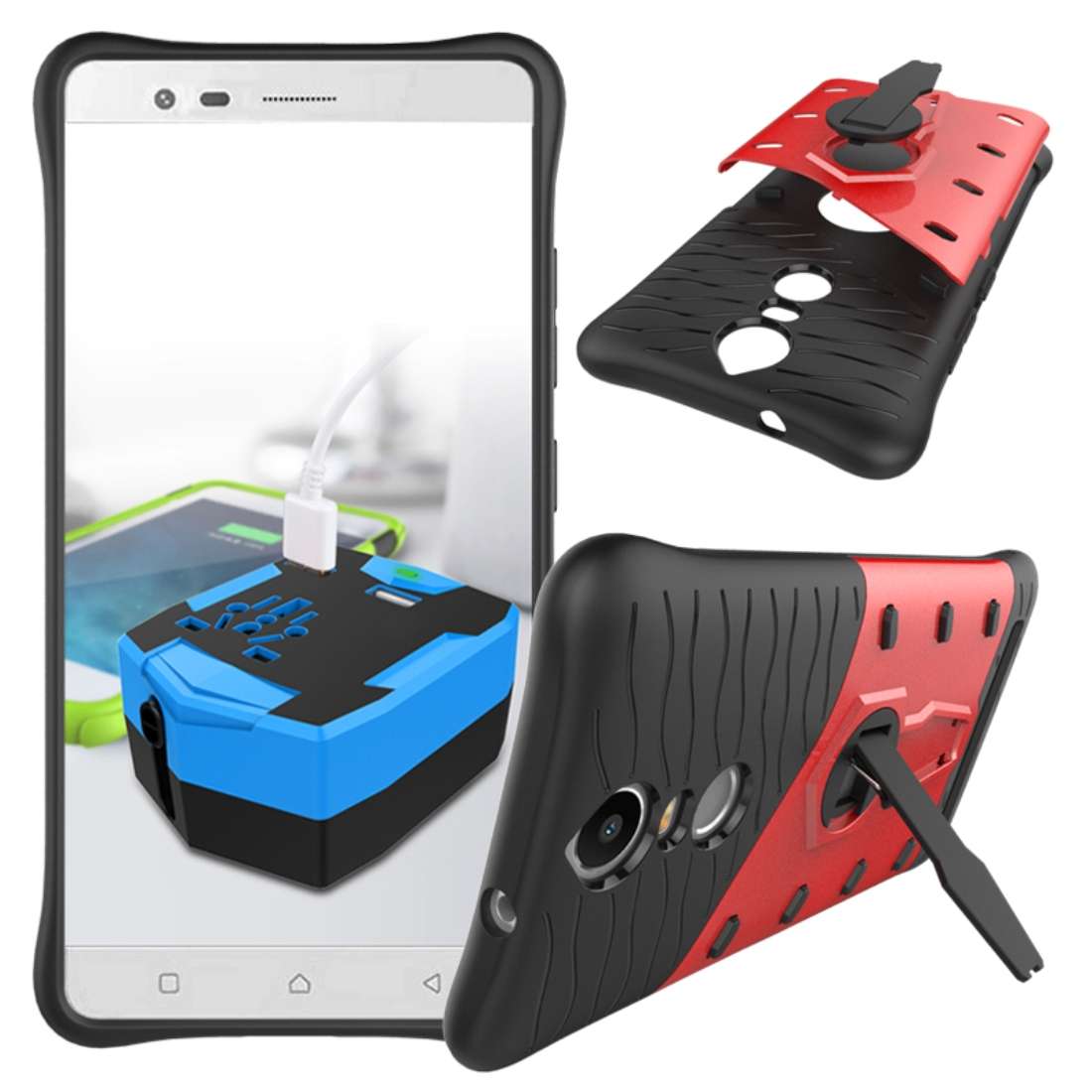 For Lenovo K5 Note Shock-Resistant 360 Degree Spin Tough Armor TPU+PC Combination Case w ... (Red)