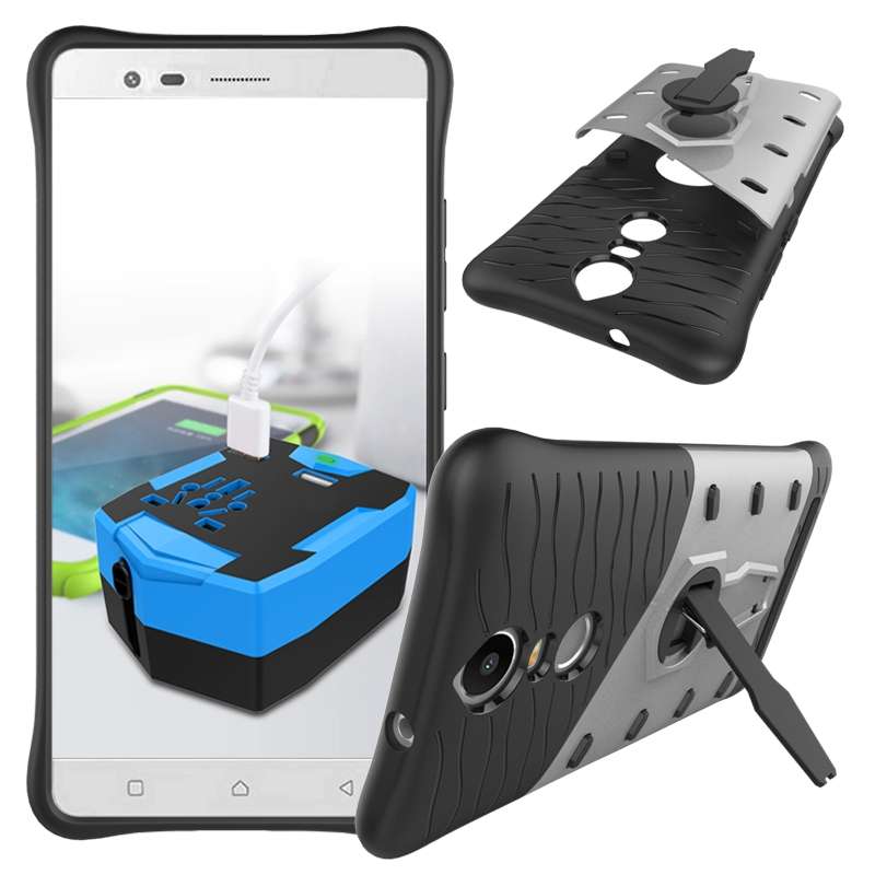 For Lenovo K5 Note Shock-Resistant 360 Degree Spin Tough Armor TPU+PC Combination Cas ... (Silver)