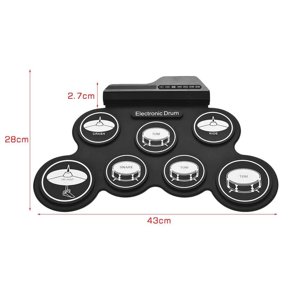 Portable Silicone Hand Roll USB Electronic Drum, Black Icon Version