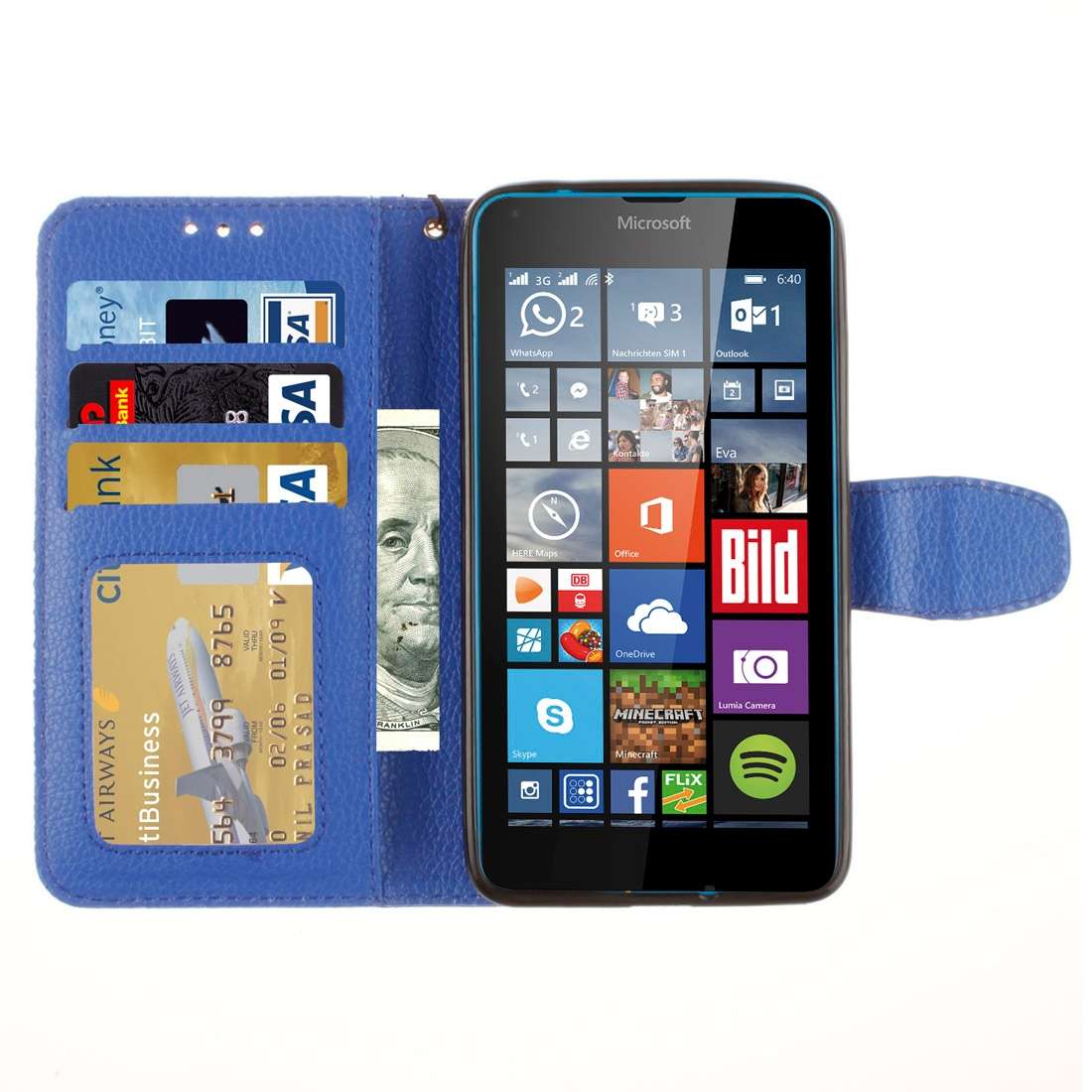 For Microsoft Lumia 640 Litchi Texture Horizontal Flip Leather Case with Holder & Card ... (Blue)