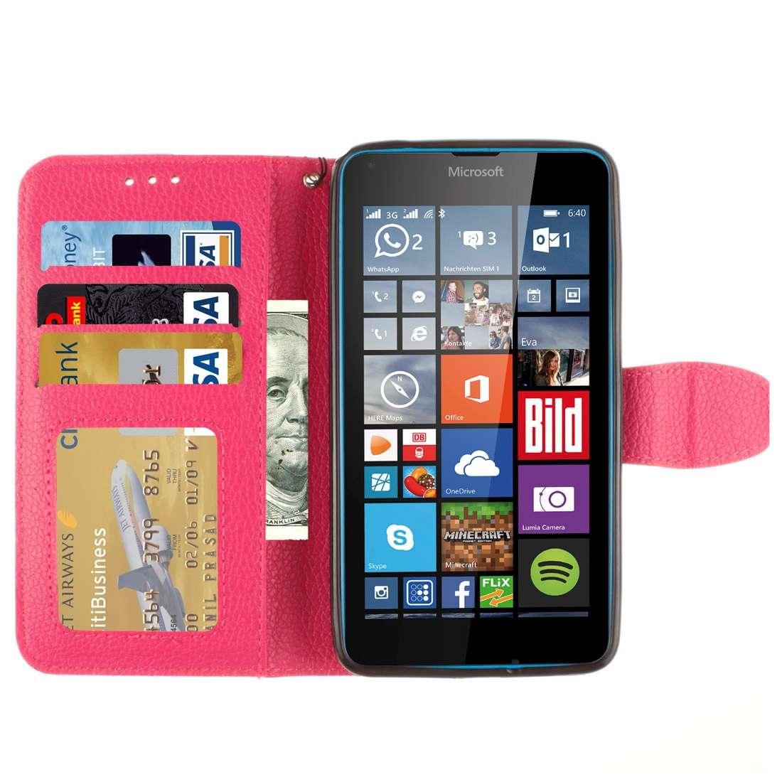 For Microsoft Lumia 640 Litchi Texture Horizontal Flip Leather Case with Holder & Ca ... (Magenta)