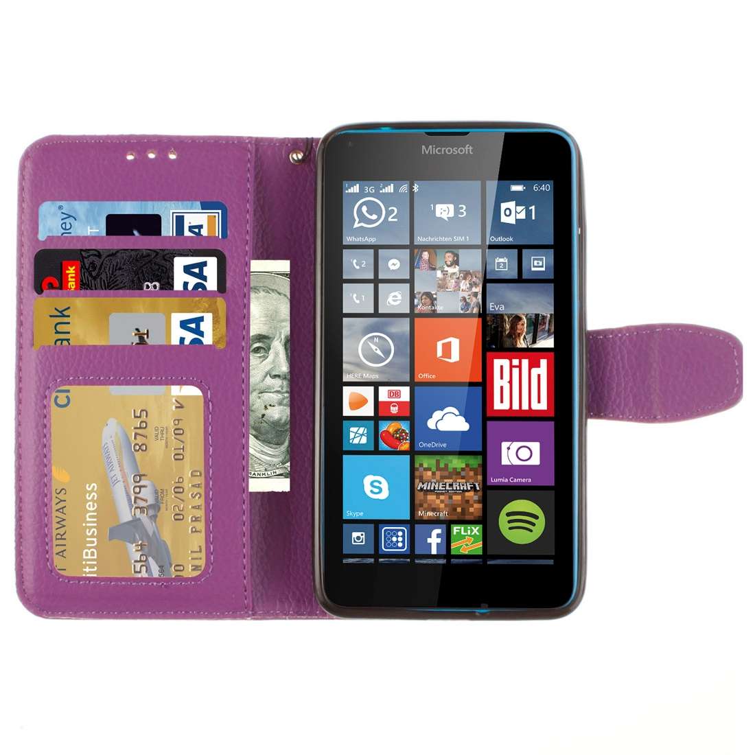 For Microsoft Lumia 640 Litchi Texture Horizontal Flip Leather Case with Holder & Car ... (Purple)