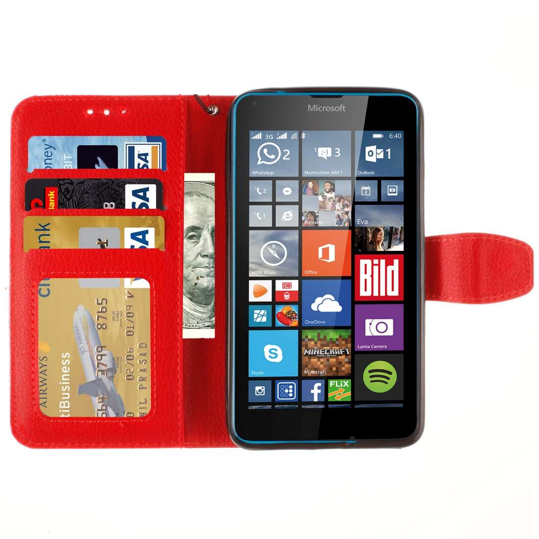 For Microsoft Lumia 640 Litchi Texture Horizontal Flip Leather Case with Holder & Card S ... (Red)