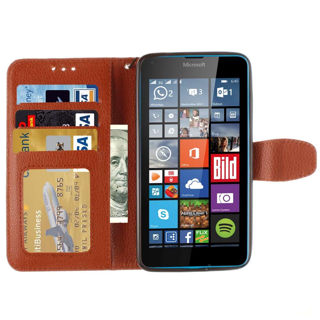 For Microsoft Lumia 640 Litchi Texture Horizontal Flip Leather Case with Holder & Card ... (Brown)