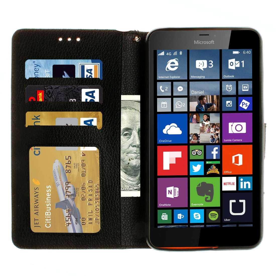 For Microsoft Lumia 640 XL Litchi Texture Horizontal Flip Leather Case with Holder & C ... (Black)