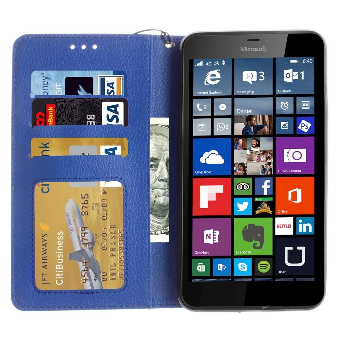 For Microsoft Lumia 640 XL Litchi Texture Horizontal Flip Leather Case with Holder & Ca ... (Blue)