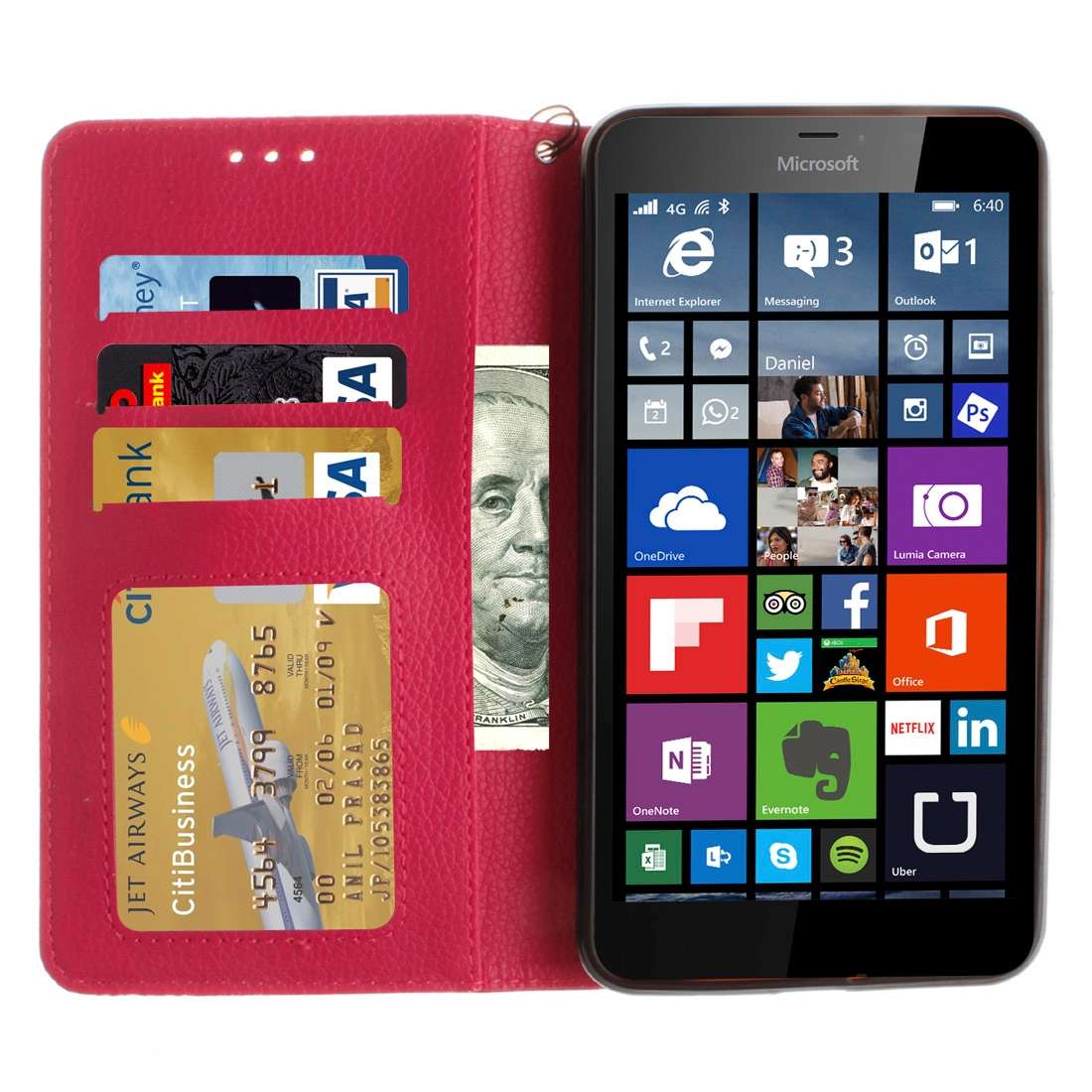 For Microsoft Lumia 640 XL Litchi Texture Horizontal Flip Leather Case with Holder & ... (Magenta)