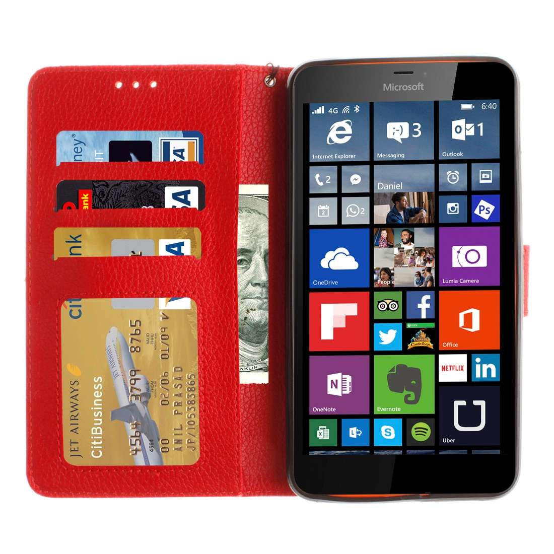 For Microsoft Lumia 640 XL Litchi Texture Horizontal Flip Leather Case with Holder & Car ... (Red)