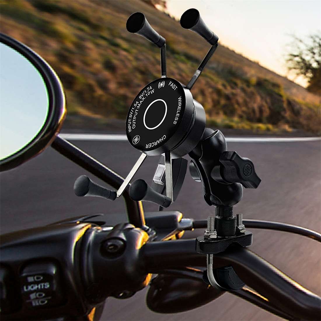 CS-878A1 Multi-function Motorcycle Wireless Wired Aluminum Alloy Mobile Phone Holder C ... (Black)