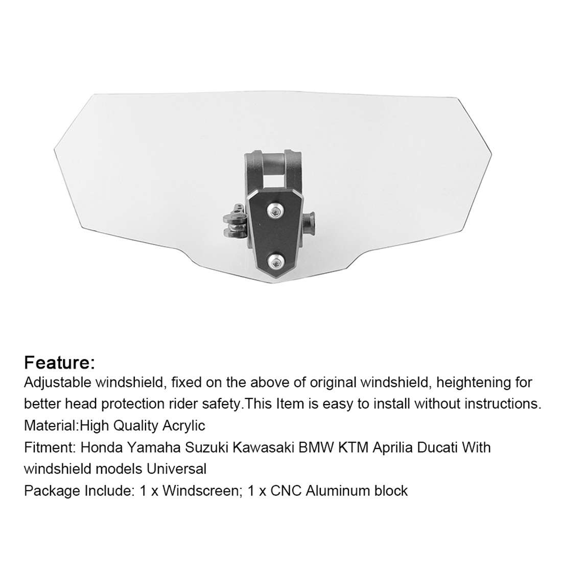 MB-WE024 Universal Motorcycle Modified Acrylic Heightened Windshield (White)