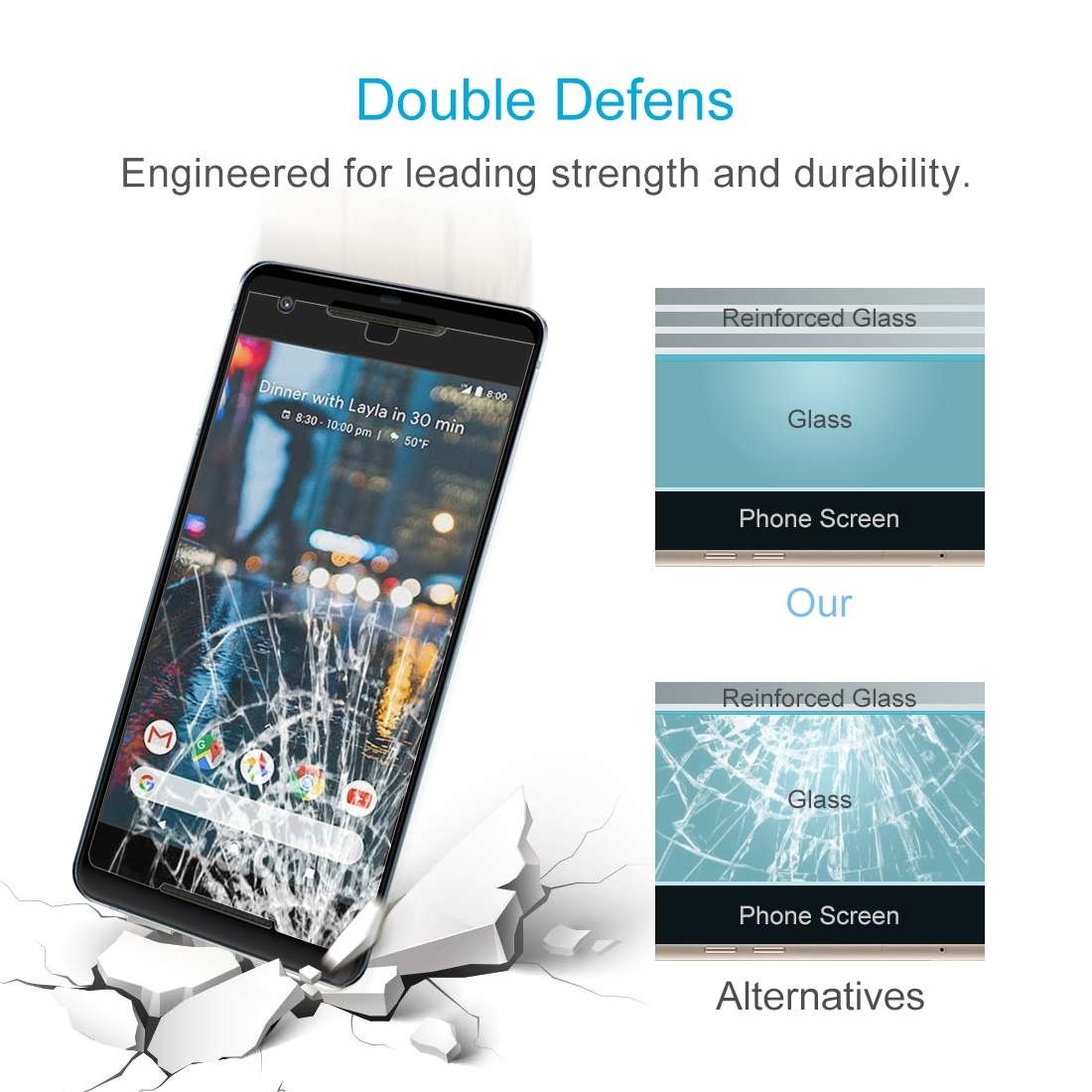 50 PCS for Google Pixel 2 XL 0.26mm 9H Surface Hardness 2.5D Explosion-proof Tempered Glass Screen