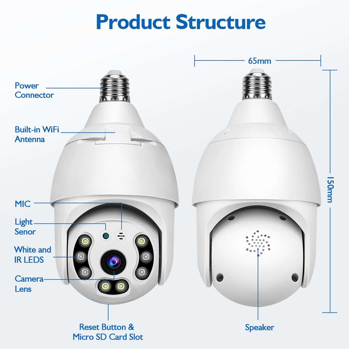 DP18 3.0MP Smart WiFi 1080P HD Outdoor Network Light Bulb Camera, Support Infrared Night Vision &