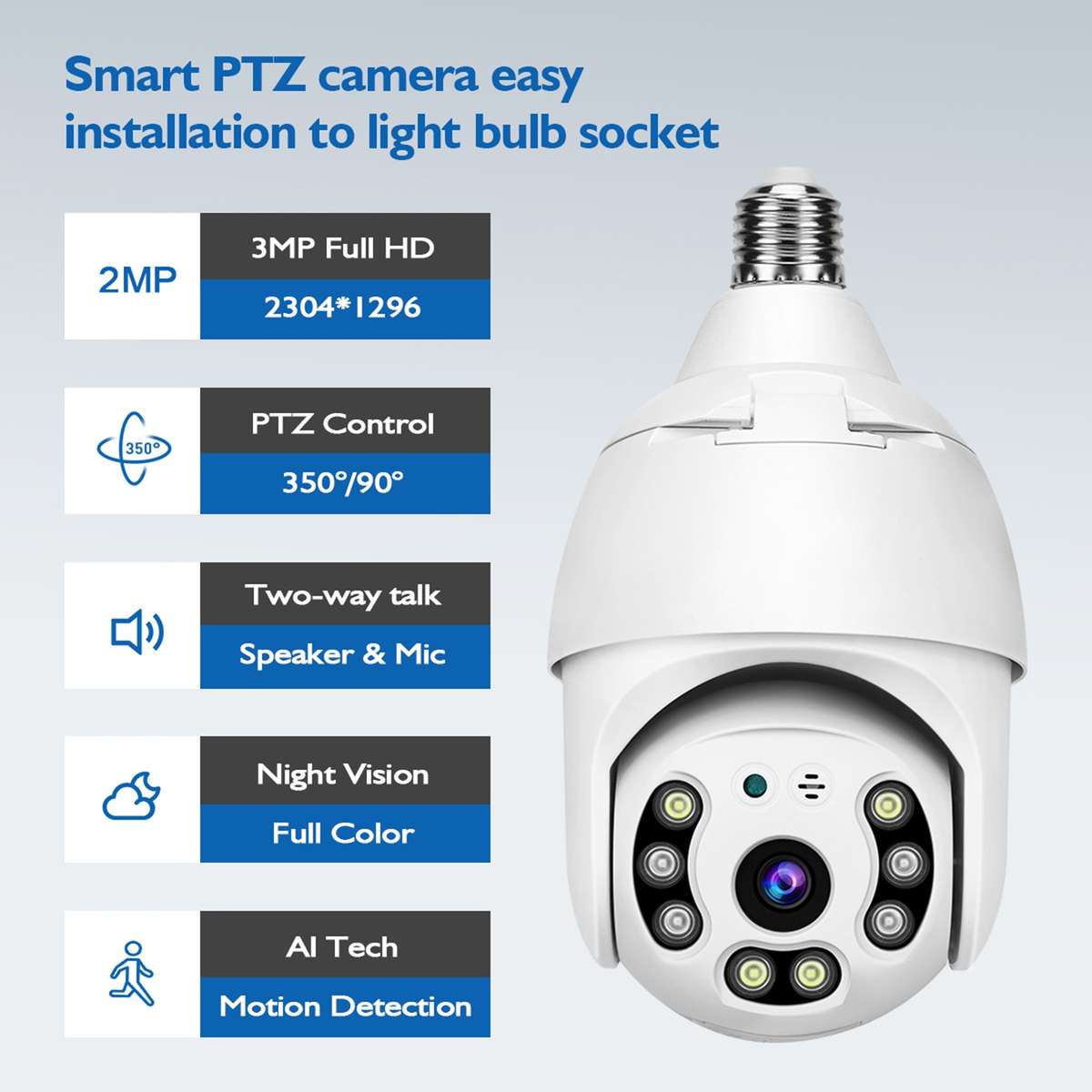 DP18 3.0MP Smart WiFi 1080P HD Outdoor Network Light Bulb Camera, Support Infrared Night Vision &