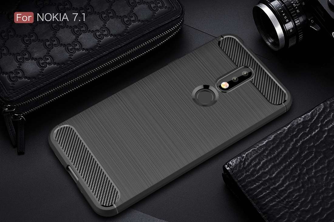 Brushed Texture Carbon Fiber Soft TPU Case for Nokia 7.1(Black)