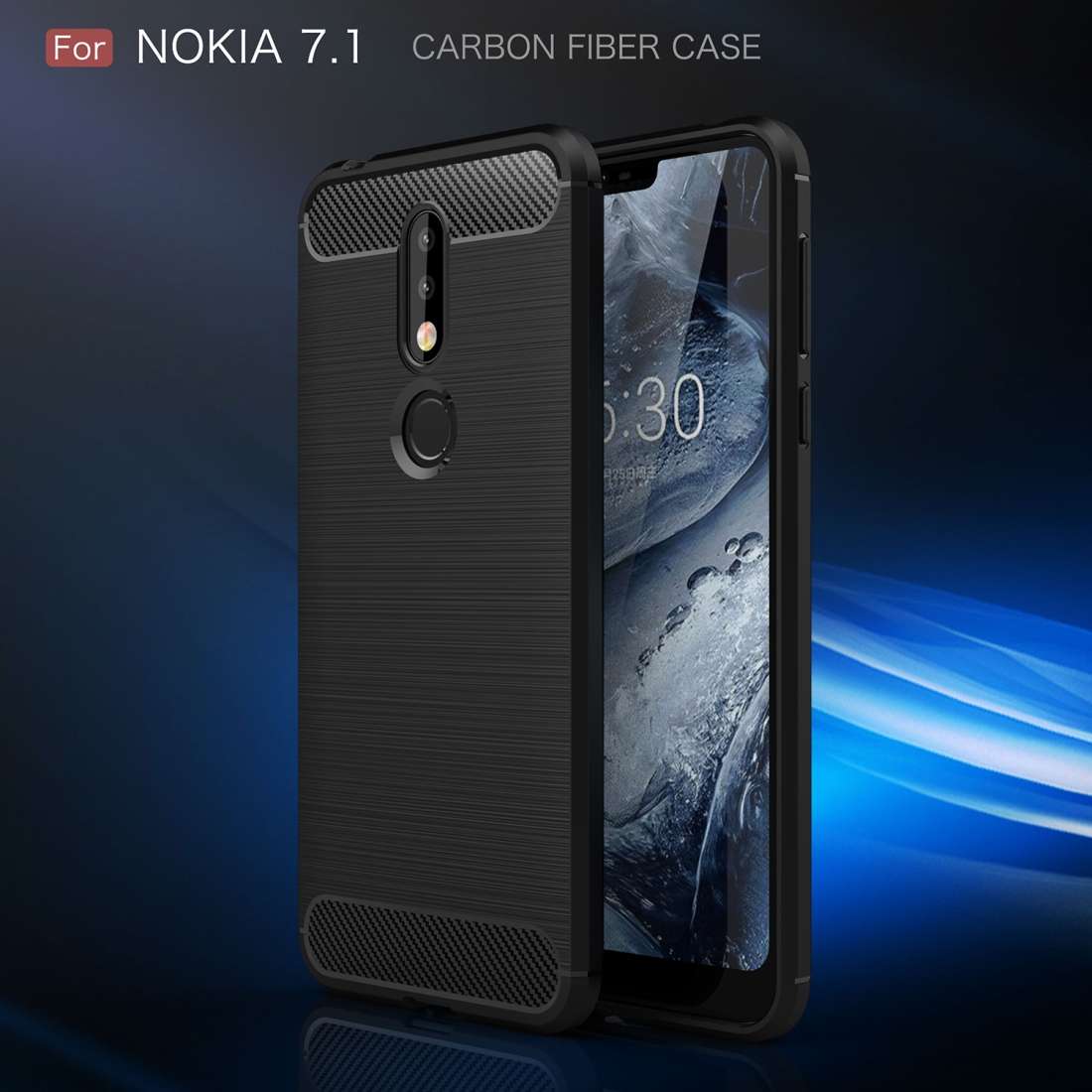 Brushed Texture Carbon Fiber Soft TPU Case for Nokia 7.1(Black)