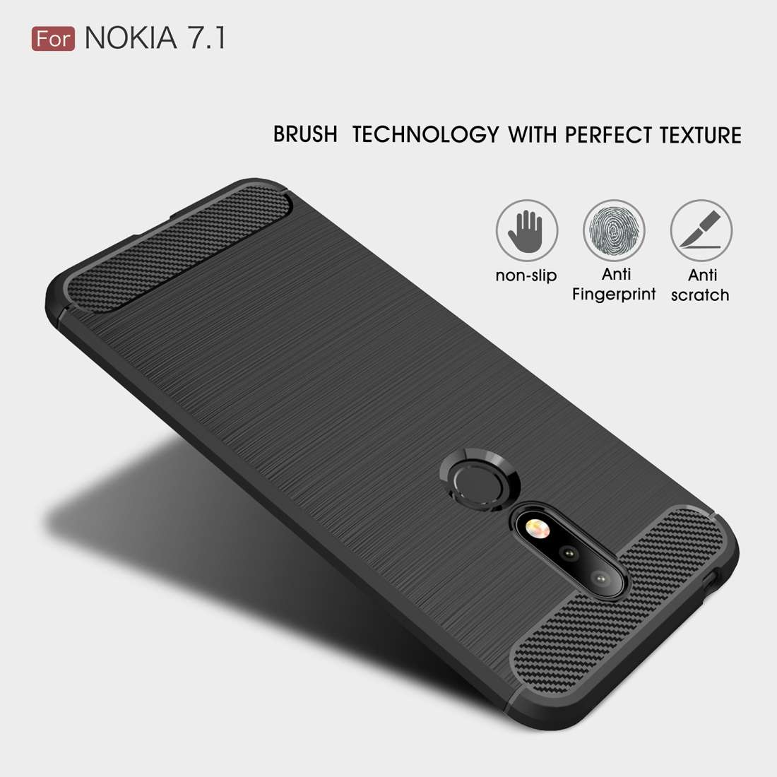 Brushed Texture Carbon Fiber Soft TPU Case for Nokia 7.1(Black)