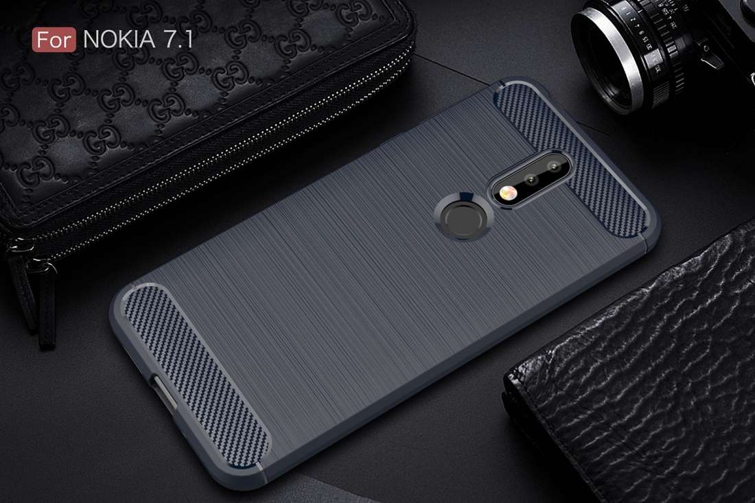 Brushed Texture Carbon Fiber Soft TPU Case for Nokia 7.1(Navy Blue)