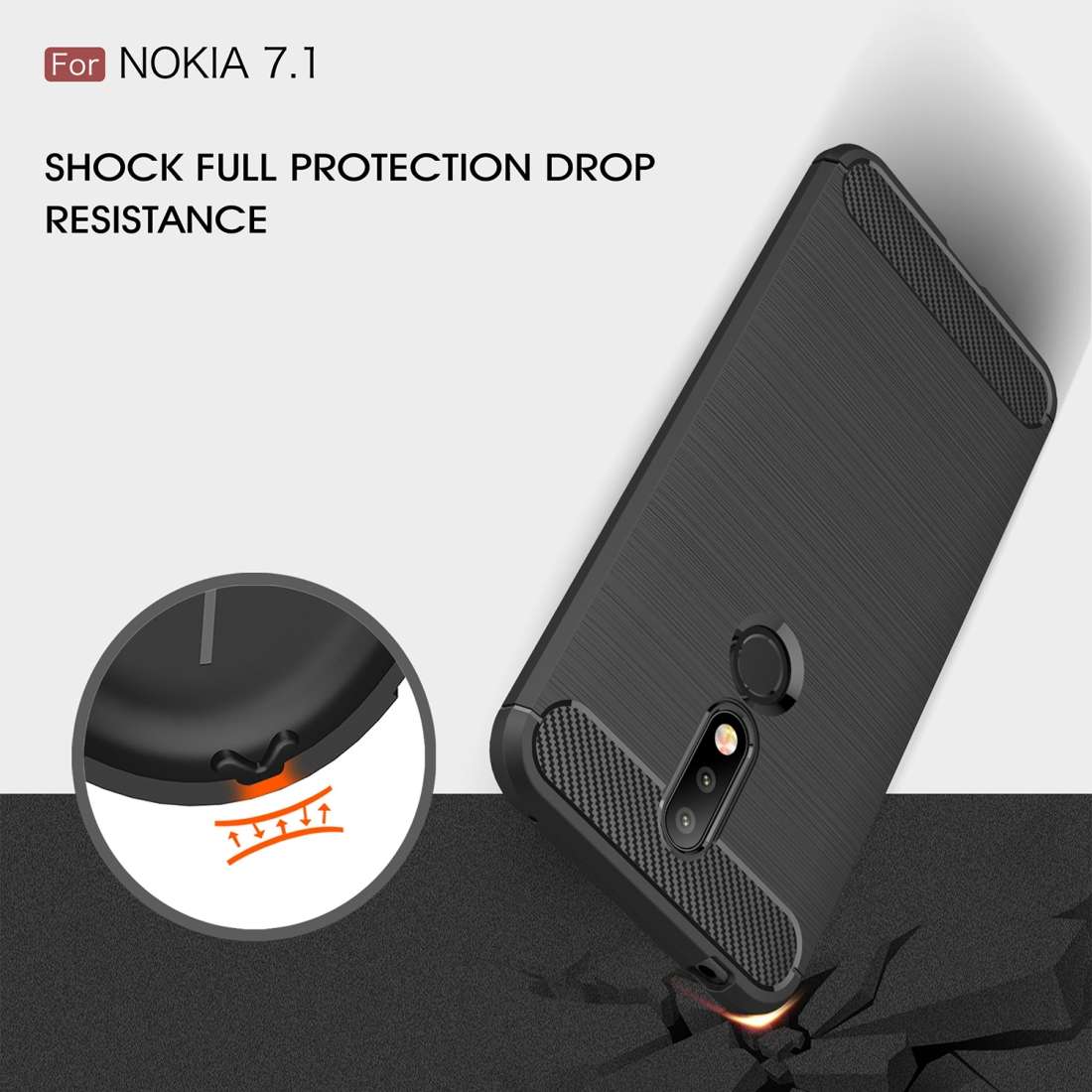 Brushed Texture Carbon Fiber Soft TPU Case for Nokia 7.1(Navy Blue)