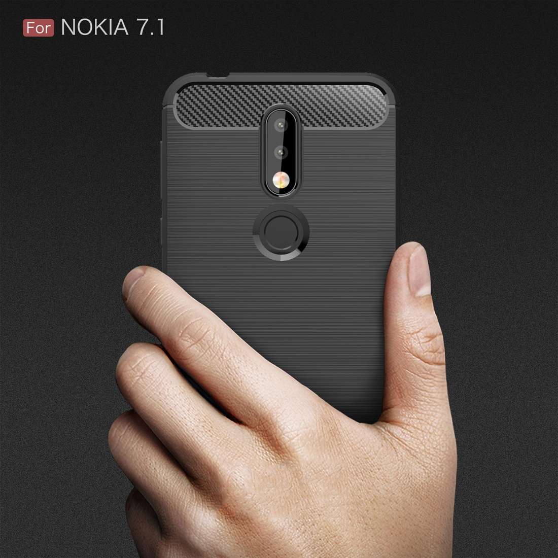 Brushed Texture Carbon Fiber Soft TPU Case for Nokia 7.1(Navy Blue)
