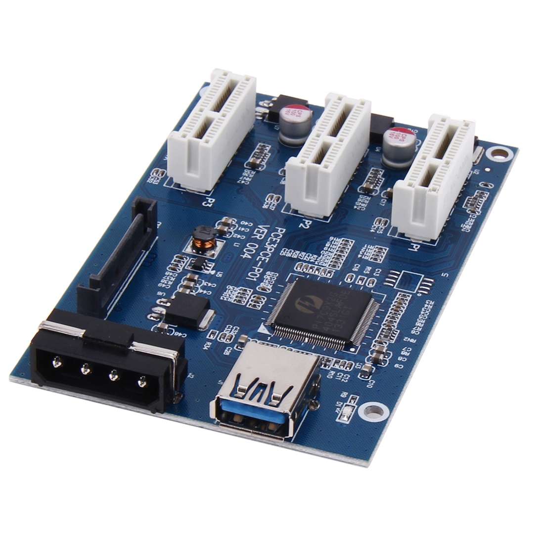 PCI-E 1 to 3 PCI Express 1 Slots Riser Card 3 PCI-E Slot Adapter PCI-E Port Multiplier ... (Blue)