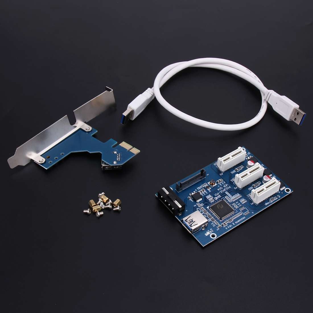 PCI-E 1 to 3 PCI Express 1 Slots Riser Card 3 PCI-E Slot Adapter PCI-E Port Multiplier ... (Blue)