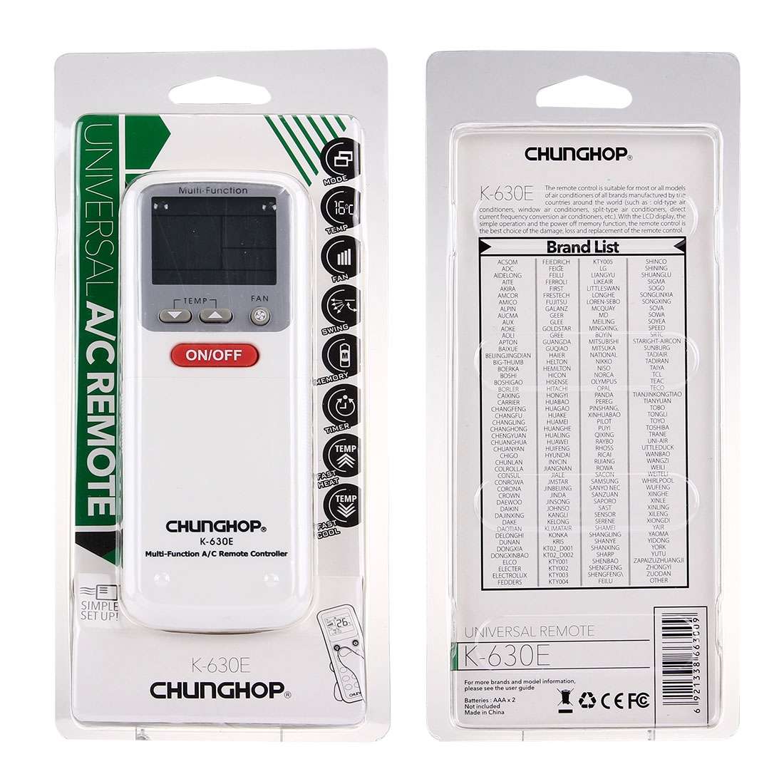CHUNGHOP K-630E Universal LCD Air-Conditioner Remote Controller