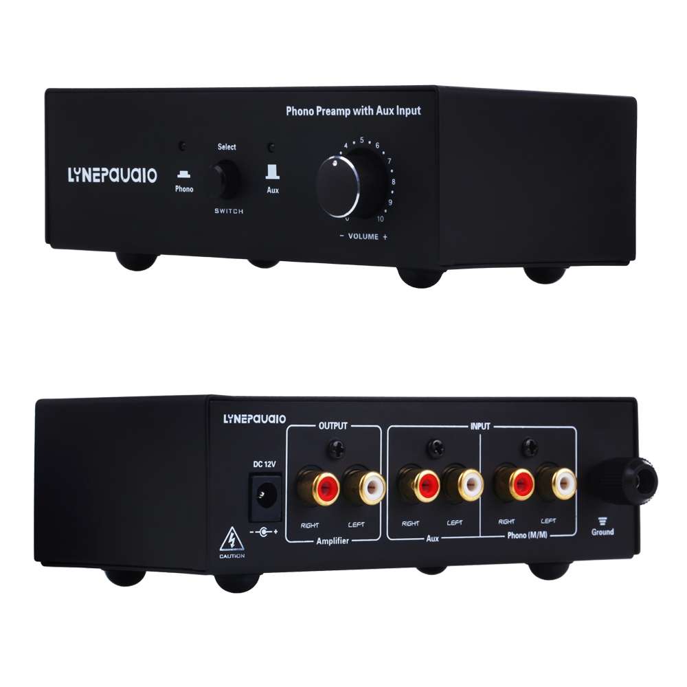 B855 LINEPAUDIO Phone Prephonograph Signal Amplifier with Auxiliary Input and Volume C ... (Black)