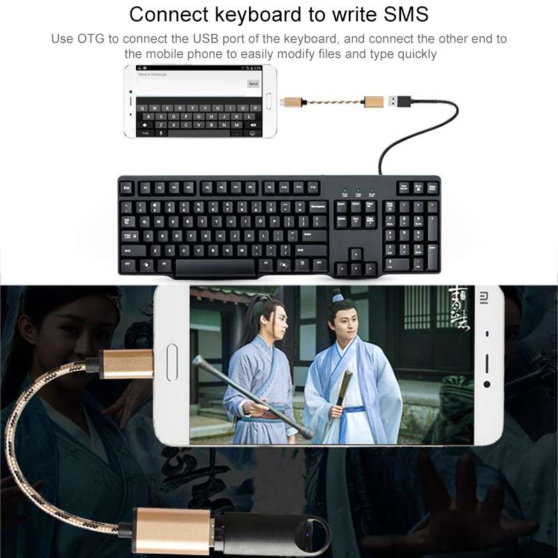 15cm Woven Style Metal Head USB-C / Type-C Male to USB 2.0 Female Data Cable(Gold)