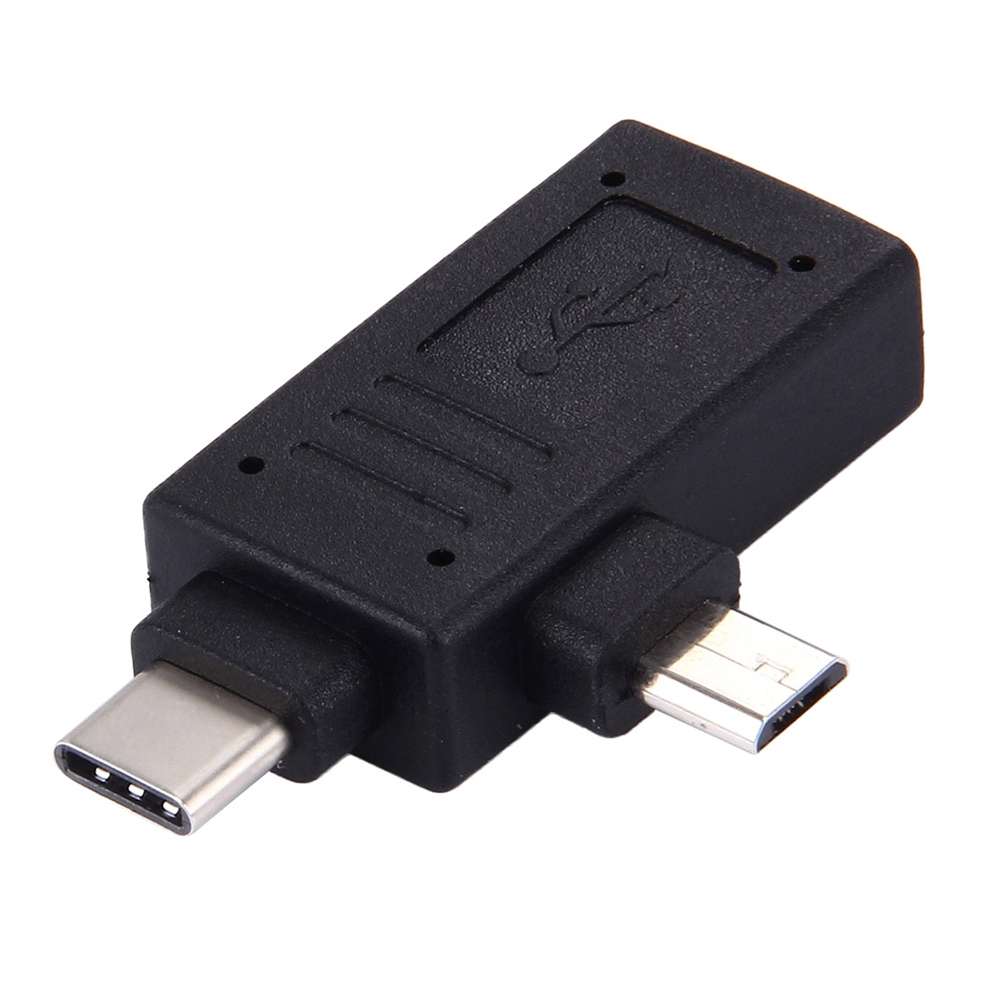 USB-C / Type-C Male + Micro USB Male to USB 2.0 Female Adapter(Black)
