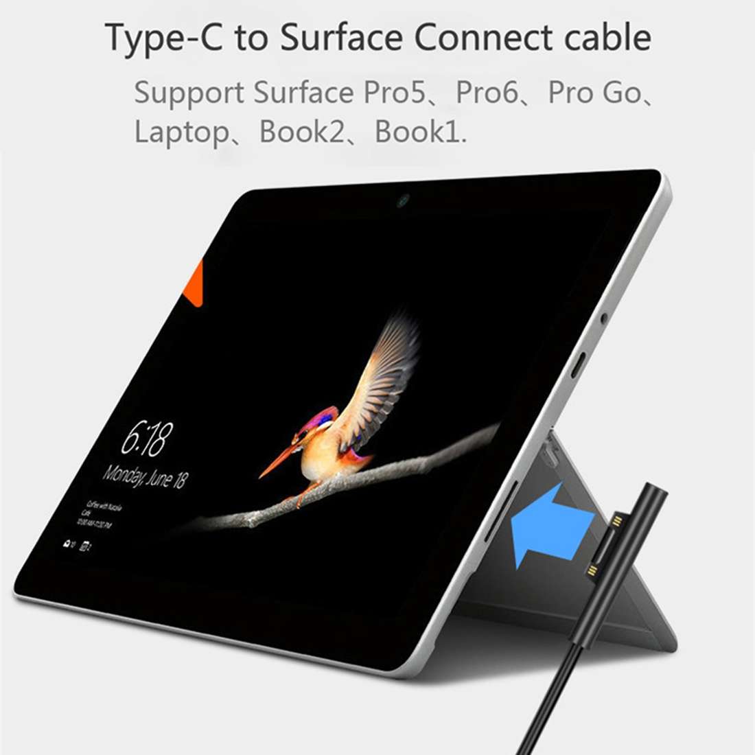 USB-C / Type-C to 6 Pin Magnetic Male Laptop Power Charging Cable for Microsoft Surface Pro 7 / 6
