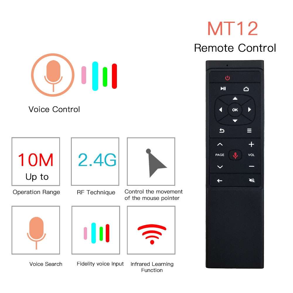 MT12 2.4G Air Mouse Remote Control with Fidelity Voice Input & IR Learning for PC & Android TV Box &