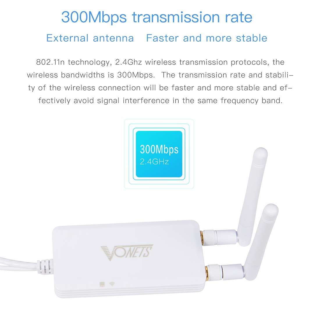 VONETS VAP11S 2.4G Mini Wireless Bridge 300Mbps WiFi Repeater with 2 Antennas