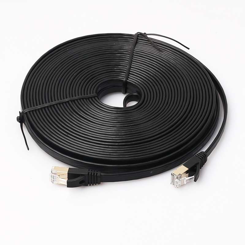 15m CAT7 10 Gigabit Ethernet Ultra Flat Patch Cable for Modem Router LAN Network - Bui ... (Black)