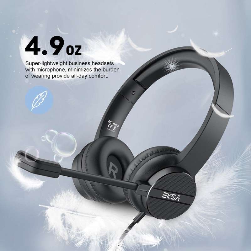 EKSA H12 USB Plug Head-mounted Noise Reduction Wired Headset with Microphone(Black)