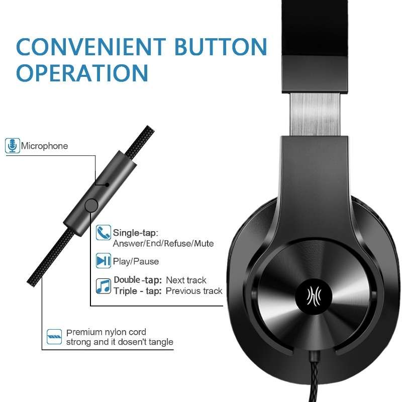 OneOdio T3 Head-mounted Noise Reduction Wired Headphone with Microphone(Black)