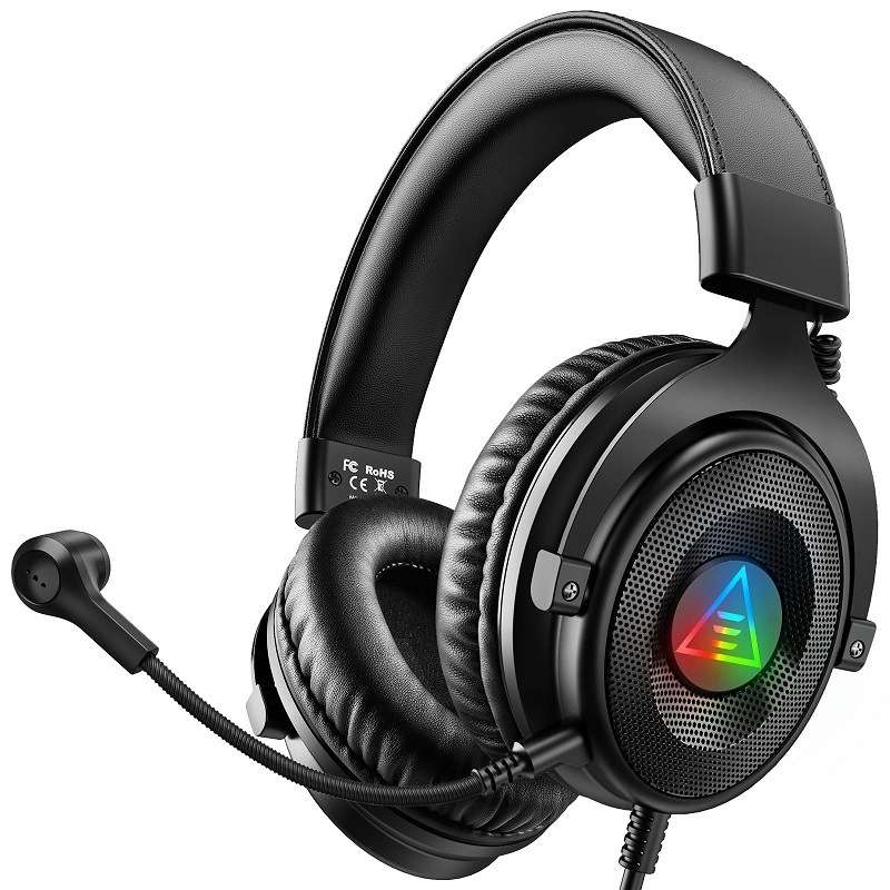 EKSA E900DL Standard 3D Surround Gaming Wire-Controlled Head-mounted USB Luminous Gami ... (Black)