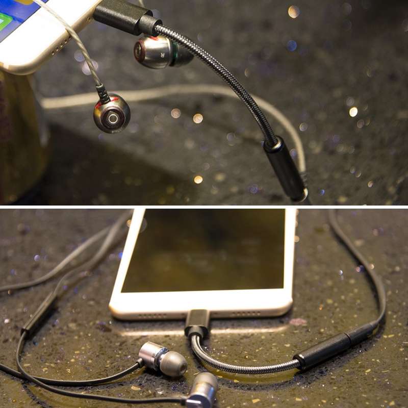 TA11-R USB-C / Type-C Male to 3.5mm Audio Female TPE Braid Earphone Adapter(Black)