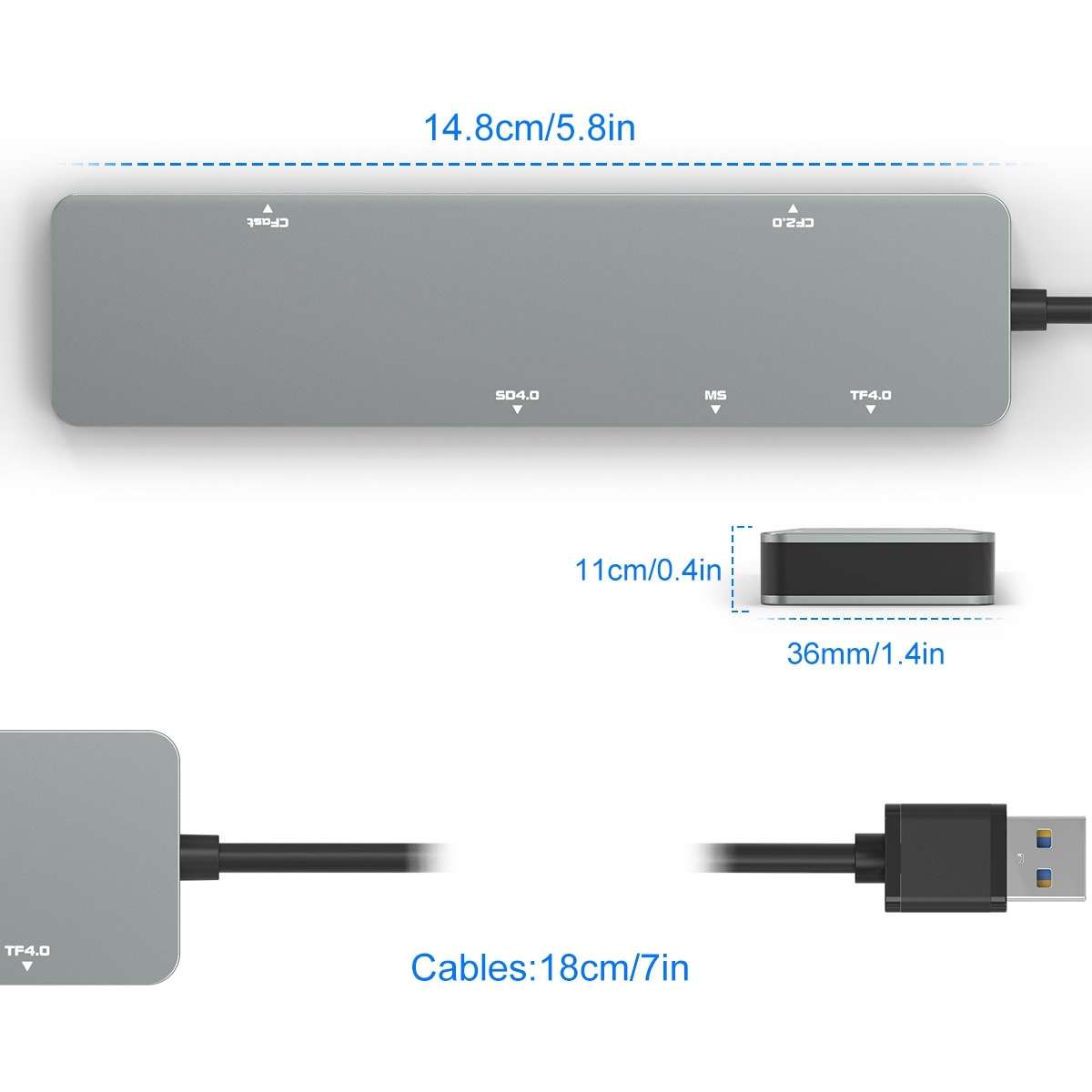 Rocketek CR308 USB3.0 Multi-function Card Reader CF / CFast / SD / MS / TF Card ... (Silver Grey)