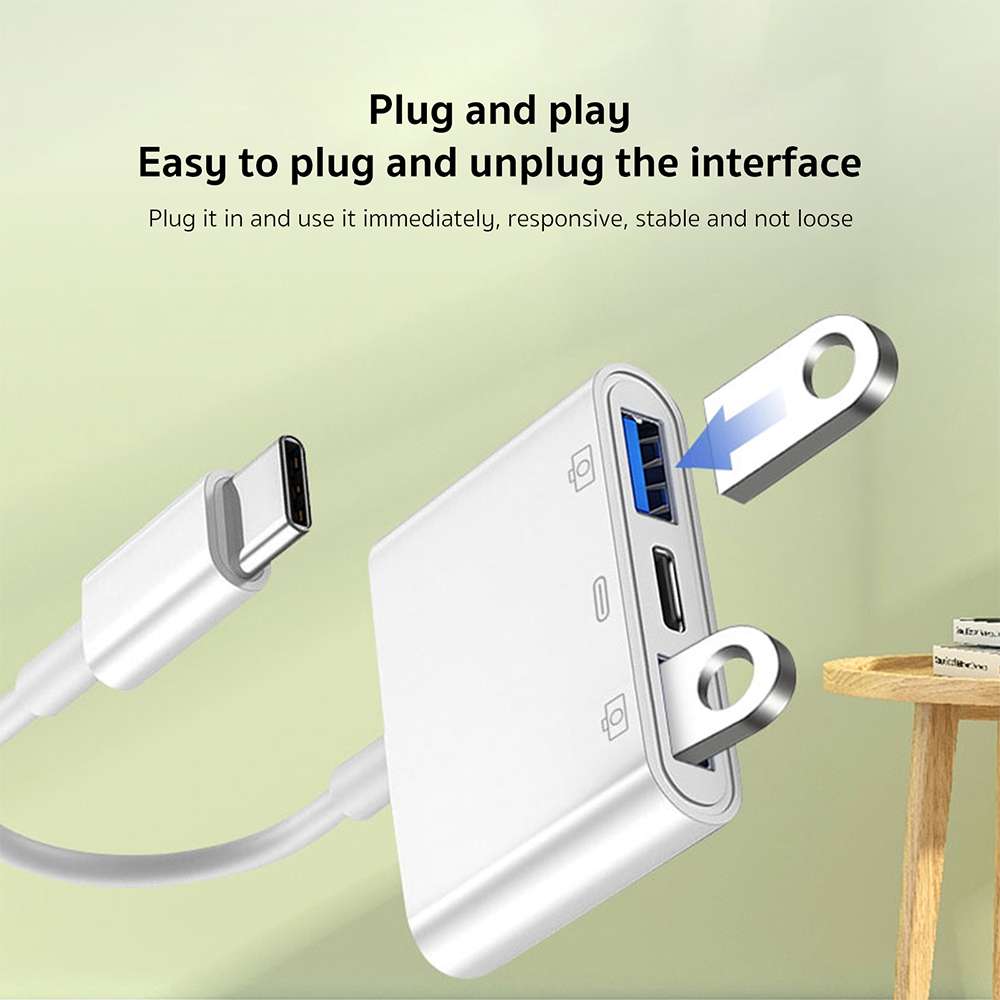 S-202 3 in 1 USB-C / Type-C Male to Type-C + 2 x USB Female Camera Adapter