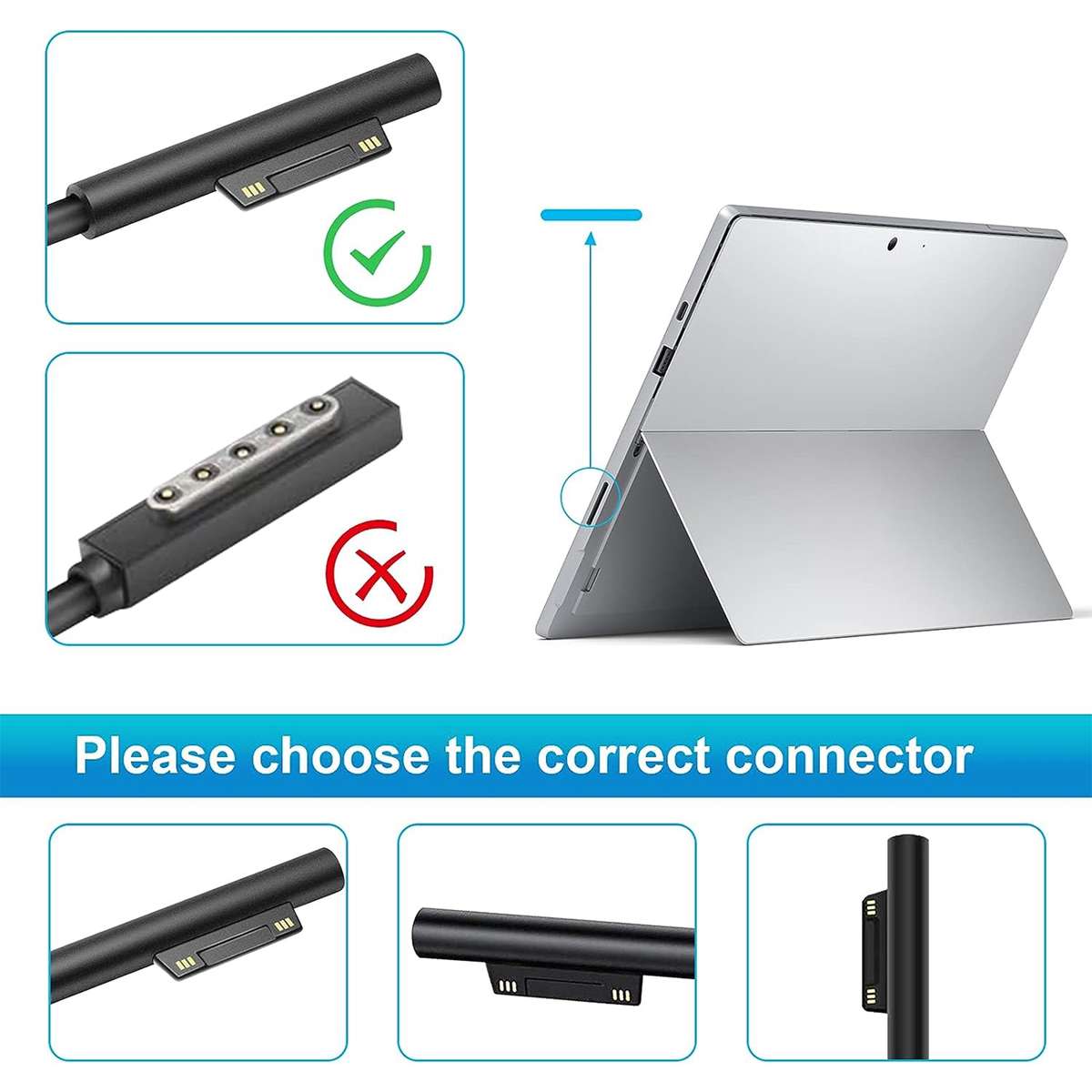 For Microsoft Surface Pro 7 / 7 Plus / 8 / 9 / X & Laptop 3 / 4 / 5 65W Laptop Power Adapter, Plug