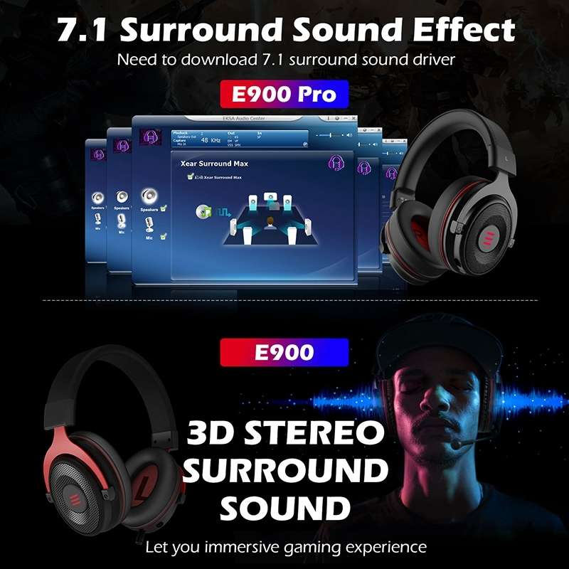 EKSA E900 Standard 3D Surround Gaming Wire-Controlled Head-mounted USB Luminous Gaming ... (Green)