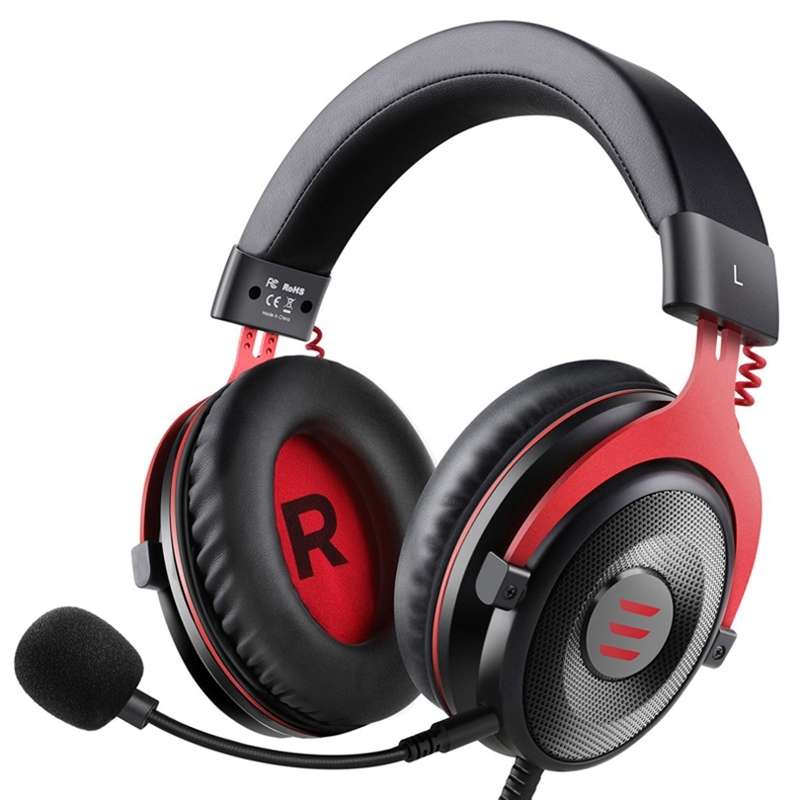 EKSA E900 Standard 3D Surround Gaming Wire-Controlled Head-mounted USB Luminous Gaming H ... (Red)