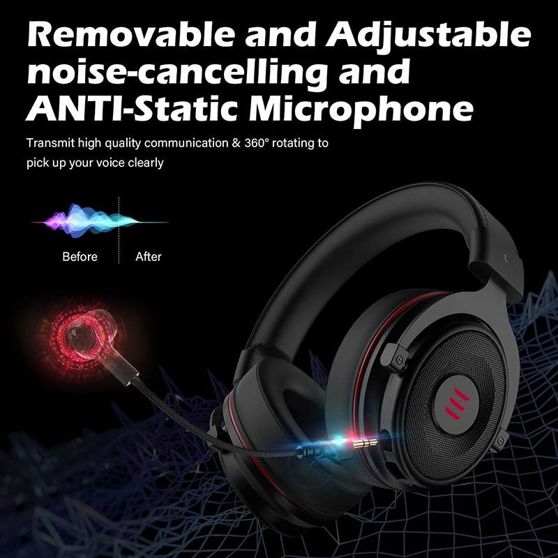EKSA E900 Standard 3D Surround Gaming Wire-Controlled Head-mounted USB Luminous Gaming H ... (Red)