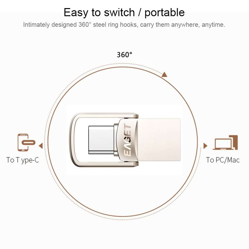 EAGET CU20 64GB Waterproof 2 in 1 USB-C / Type-C + USB 3.1 Flash Disk for Type-C Smartphones & PC