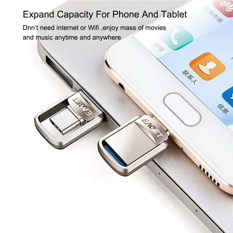 EAGET CU20 64GB Waterproof 2 in 1 USB-C / Type-C + USB 3.1 Flash Disk for Type-C Smartphones & PC
