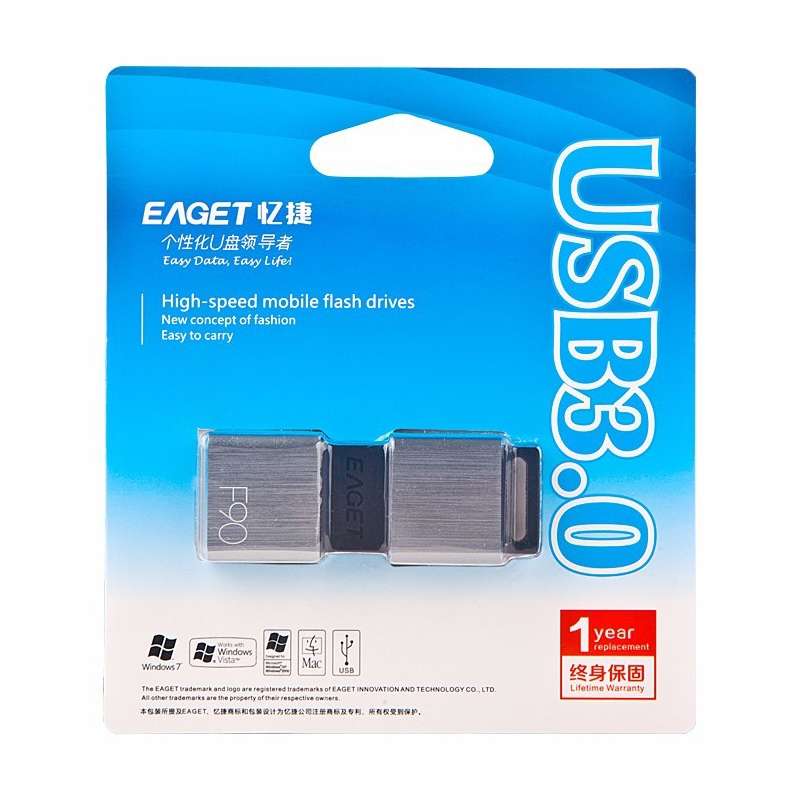 EAGET F90 32GB High-speed USB 3.0 Push-pull Zinc Alloy U Disk (Silver Grey)