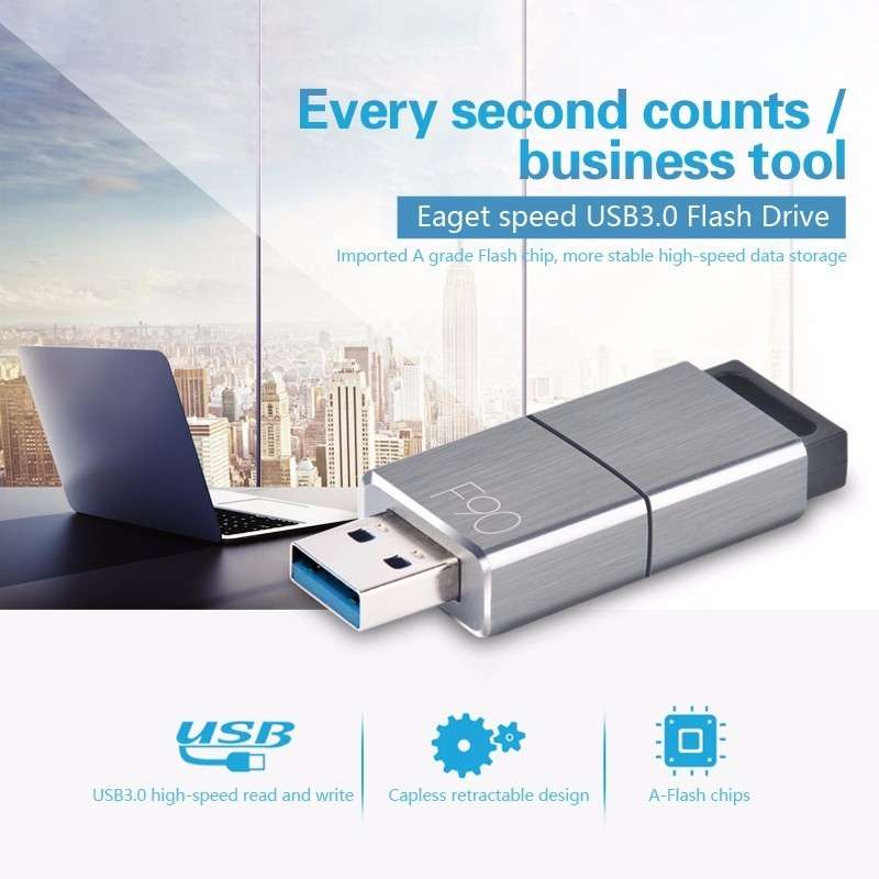 EAGET F90 32GB High-speed USB 3.0 Push-pull Zinc Alloy U Disk (Silver Grey)
