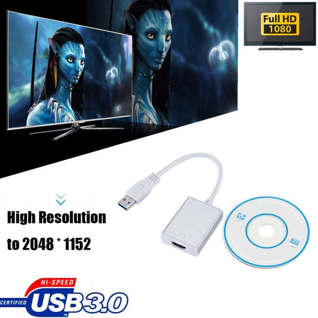 External Graphics Card Converter Cable USB3.0 to HDMI(Black)