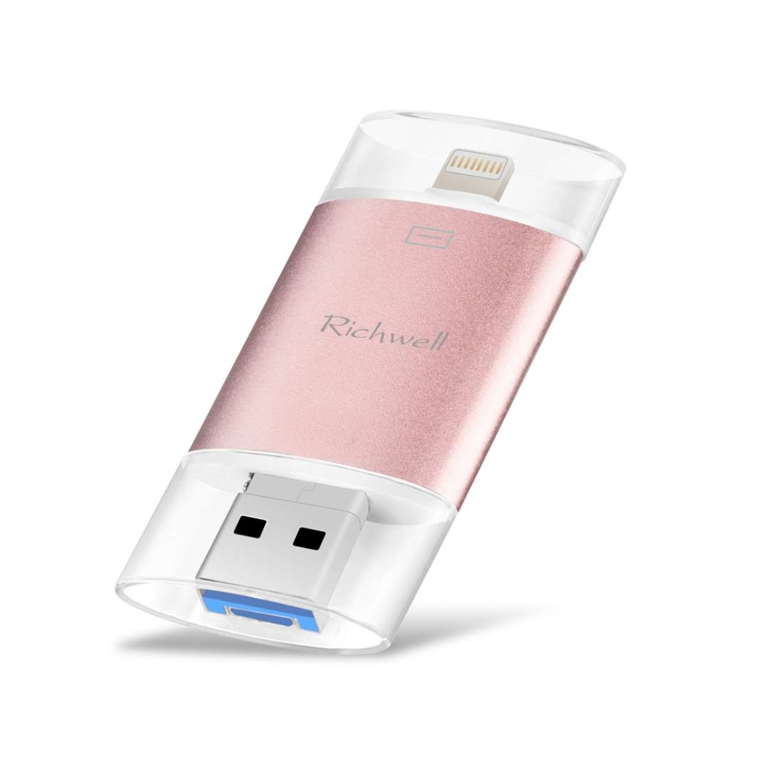 Richwell 3 in 1 32G Type-C + 8 Pin + USB 3.0 Metal Double Cover Push-pull Flash Di ... (Rose Gold)