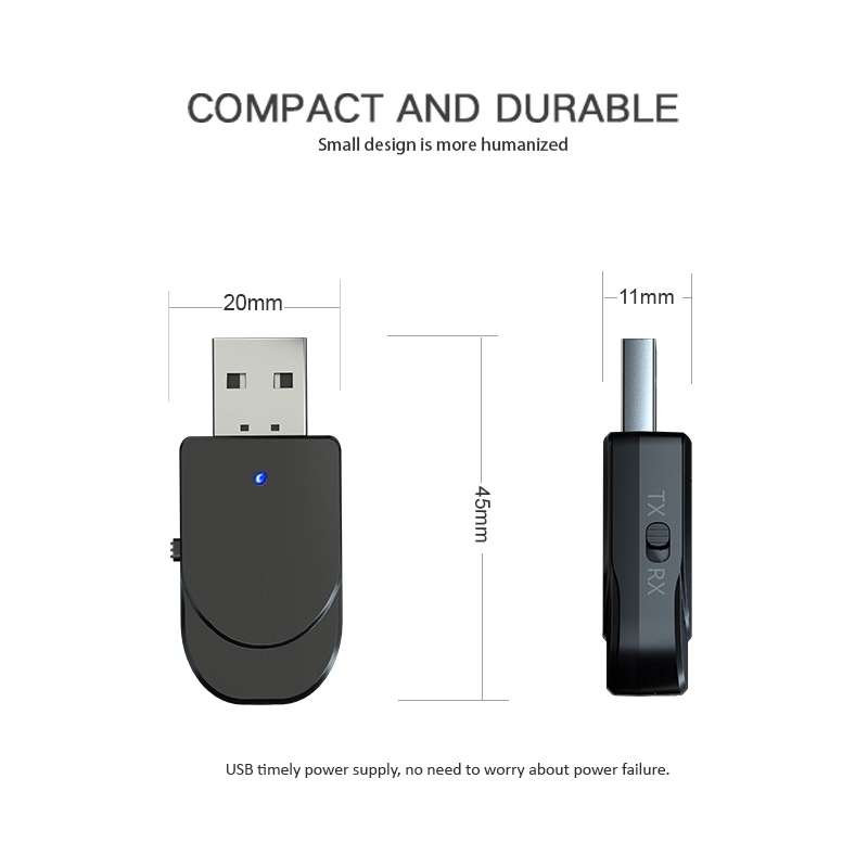 KN330 3 in 1 USB Bluetooth 5.0 Adapter Audio Transmitter Receiver with Switch Button & 3.5mm AUX I